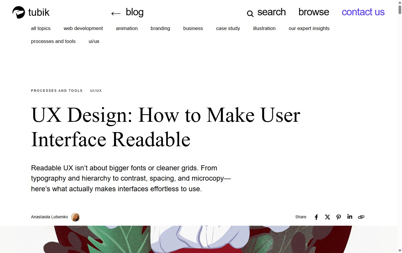 Desktop screenshot of the Tubik Studio article