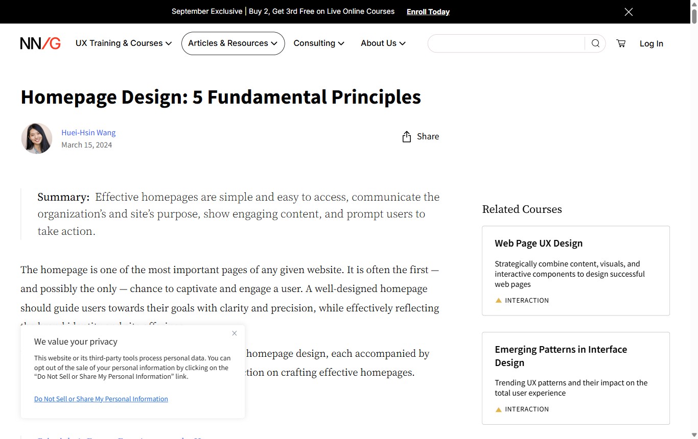 Desktop screenshot of the Nielsen Norman Group article
