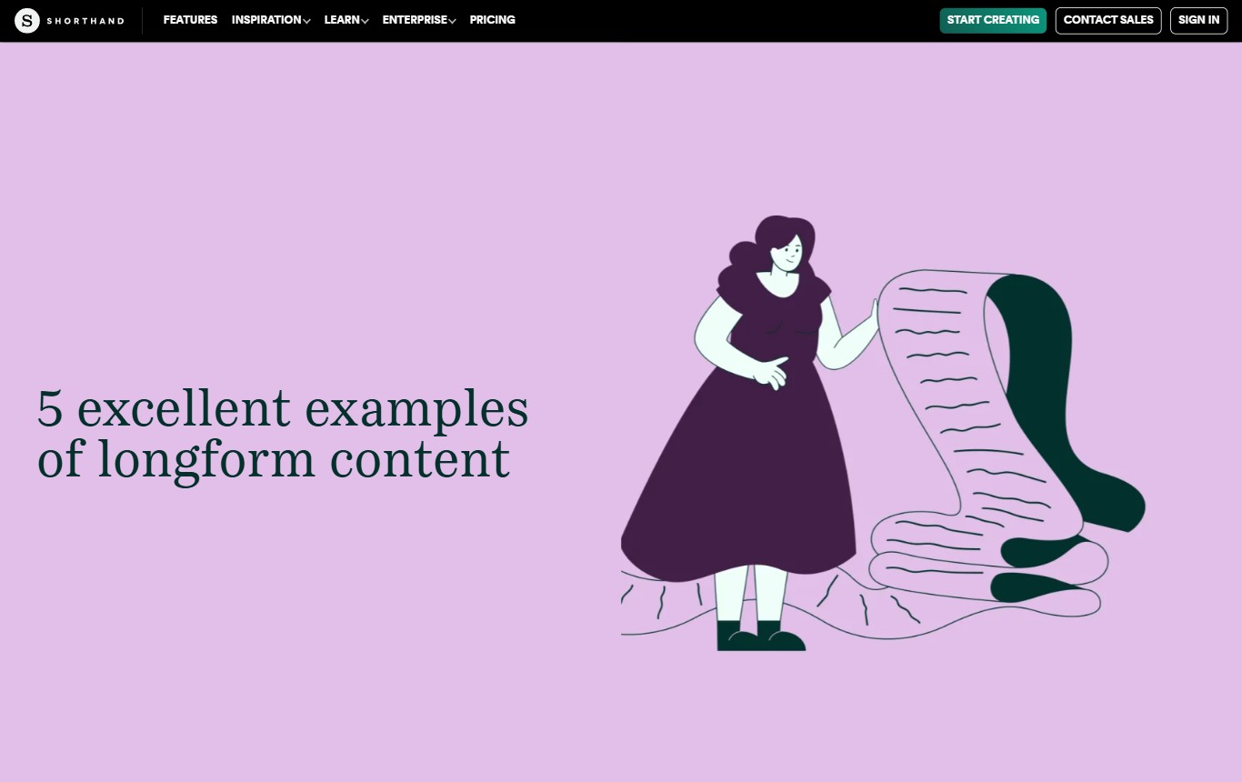 Desktop screenshot of the Shorthand longform feature