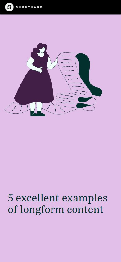 Shorthand on a phone: full-width lilac scene with the illustration stacked above a centred deep-green serif title.