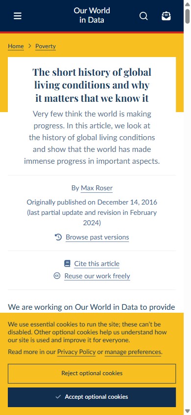Screenshot of the same article on a 390px phone: the white card fills the width, the headline shrinks, and the byline stacks into a single column.