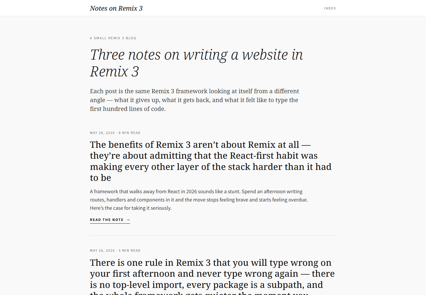 First desktop viewport of Notes on Remix 3 — index.