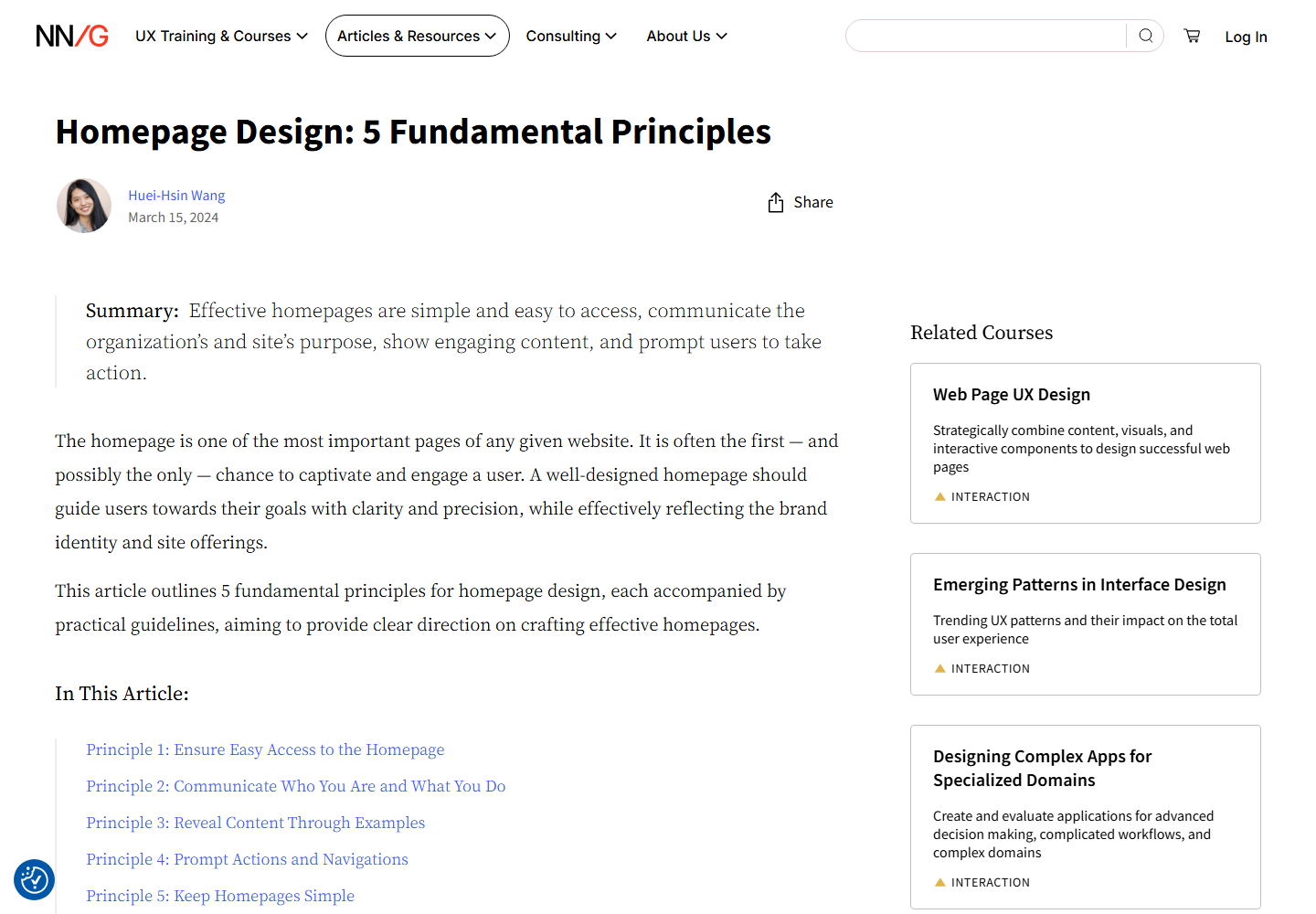 First desktop viewport of Homepage Design: 5 Fundamental Principles.