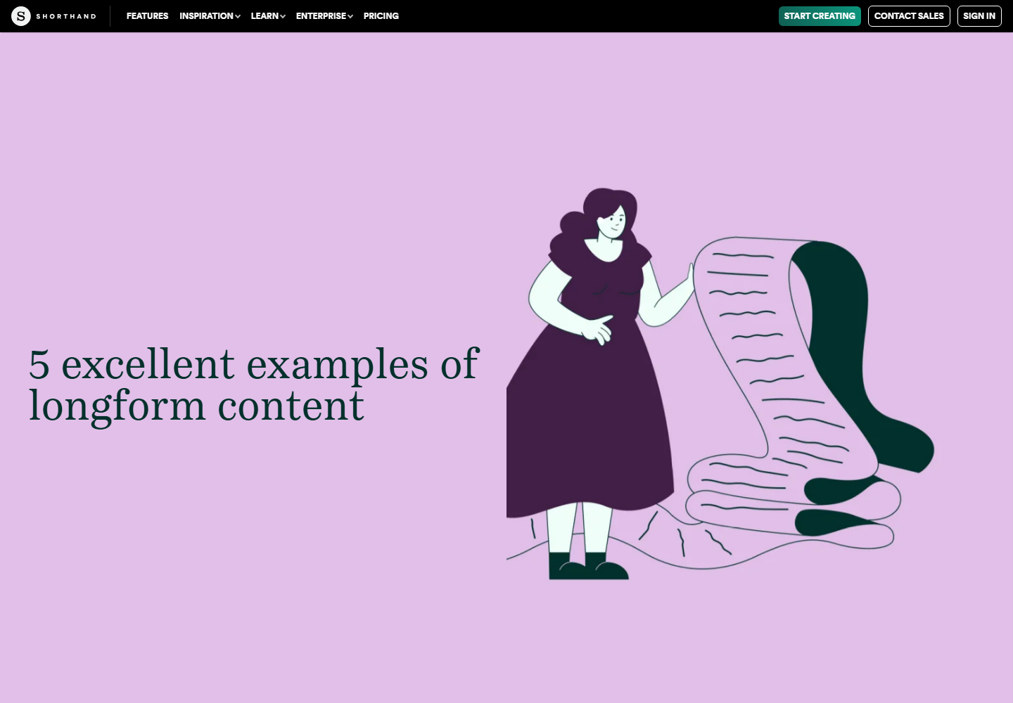 First desktop viewport of 5 Excellent Examples of Longform Content.